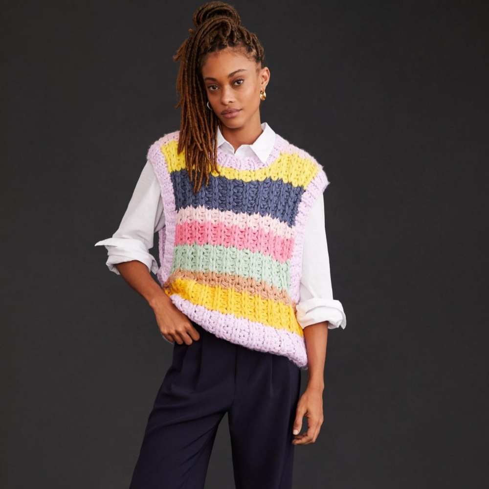 Colorful Striped Knit Sweater Vest